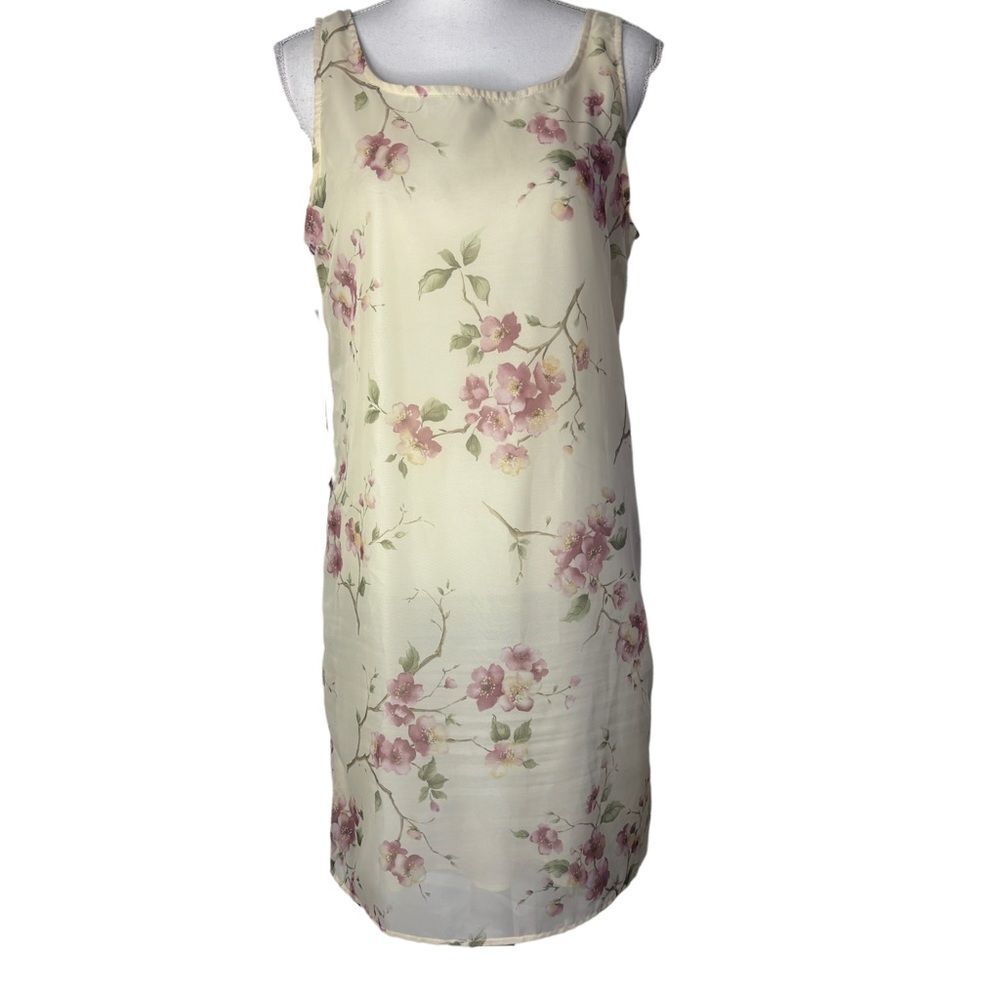 Amanda Lane Vintage Ivory Floral Print Square Neck Knee Length Dress